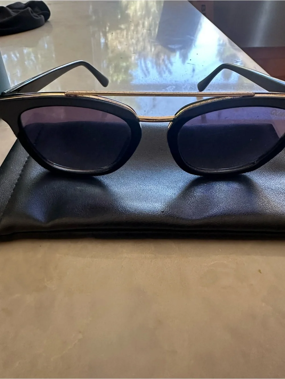 Black Frame Sunglasses with Gold Double Bridge Quay